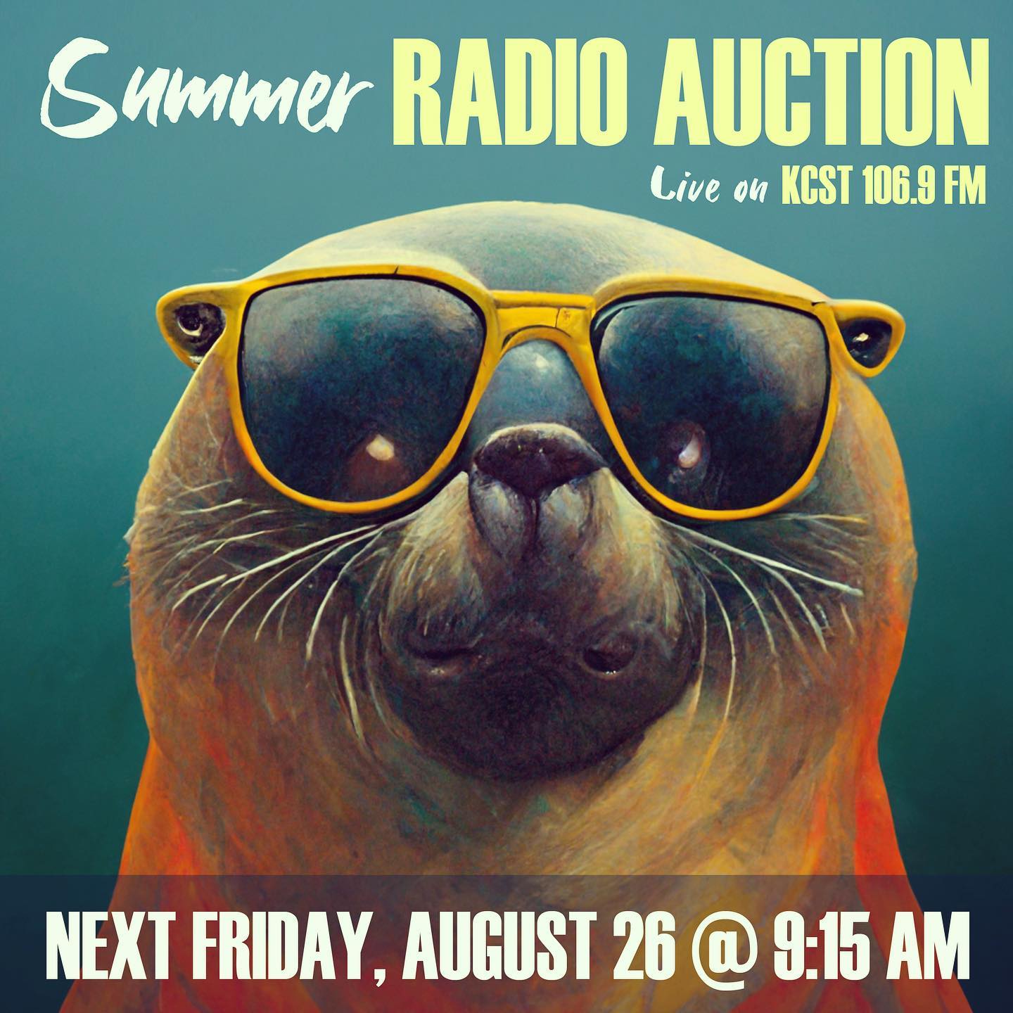 Next Friday is our annual Summer Radio Auction. Listen in to KCST 106.9 FM or visit our website at KCST.com for more details.